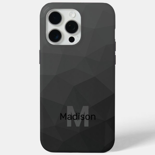 Funda De Case-Mate Para iPhone Malla geométrica gradiente gris oscuro Monograma (Reverso )