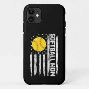 Funda Para iPhone 11 Mamá de sóftbol bandera de EE. UU. vintage Día de 