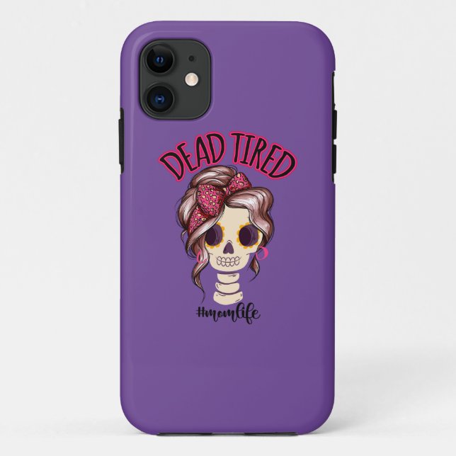 Funda De Case-Mate Para iPhone Mami Cansada Muerta Vida Skeleton Messy Bun Bandan (Reverso)