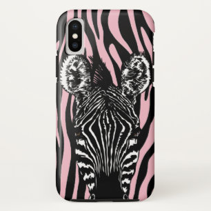Funda Para iPhone X Manada de cebra de moda sobre rosa de estampado de