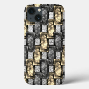 Funda Para iPhone 13 Mancha dorada y gris, trozos rectangulares tallado