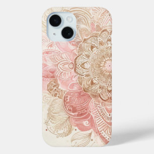 Funda Para iPhone 15 Mandala bohemio marrón rosa crema Moda boho