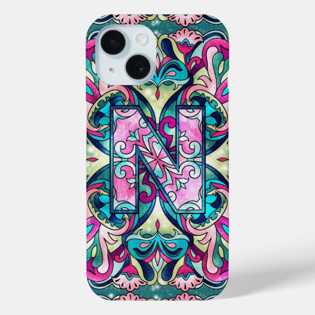 Funda De Case-Mate Para iPhone Mandala de alfabeto N  (Reverso )