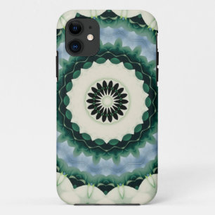 Funda Para iPhone 11 Mándala de Flor Blanca y Azul Cerúleo