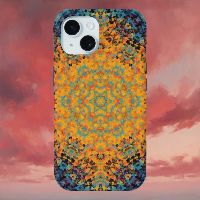 Funda De Case-Mate Para iPhone Mandala digital amarillo azul y rojo (Yellow Blue and Red Digital Mandala iPhone Case by Wormhole Orbital)