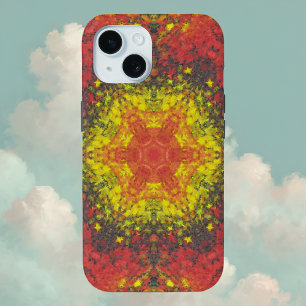 Funda Para iPhone 15 Mandala digital Amarillo rojo y negro