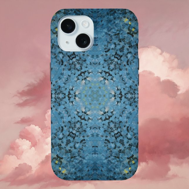 Funda De Case-Mate Para iPhone Mandala digital azul y amarillo (Blue and Yellow Digital Paint Mandala iPhone Case By Wormhole Orbital)