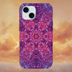 Funda Para iPhone 15 Mandala digital Púrpura rosa y azul