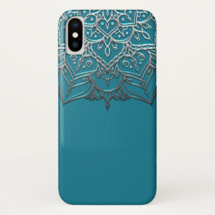 Funda Para iPhone X Mandalá Elegante Minimalista Marroquí Teal y Plata