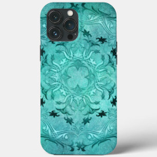 Funda Para iPhone 13 Pro Max mandala étnico floral turquesa grunge