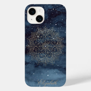 Funda Para iPhone 14 De Case-Mate Mandalá Floral Dorado de Moda Azul Marino