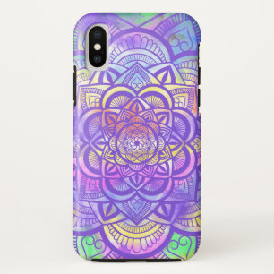 Funda Para iPhone X Mandala floral geométrica púrpura multicolor