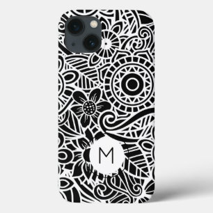 Funda Para iPhone 13 Mandala Floral Monograma moderno INICIAL Blanco ne