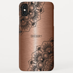 Funda Para iPhone XS Max Mandala negra sobre fondo de cobre metálico