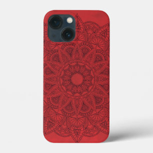 Funda Para iPhone 13 Mini Mandala negra sobre fondo de manchas rojas