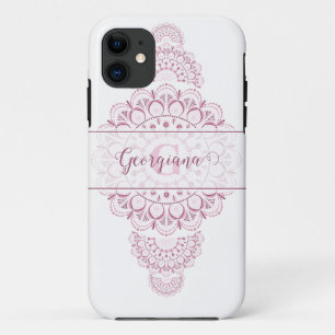 Funda Para iPhone 11 Mandala ornamental de monograma de confetti rosado