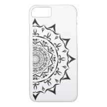 Mandala. Patrón oriental redondeado en blanco y ne