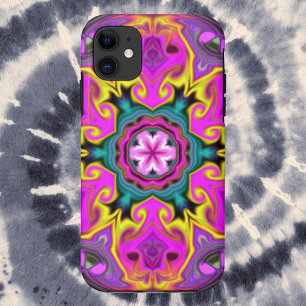 Funda Para iPhone 11 Mandala psicodélica flor rosa azul y amarillo