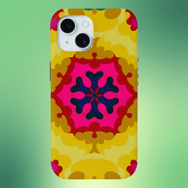 Funda De Case-Mate Para iPhone Mandala retro azul amarillo y rosa (Subido por el creador)