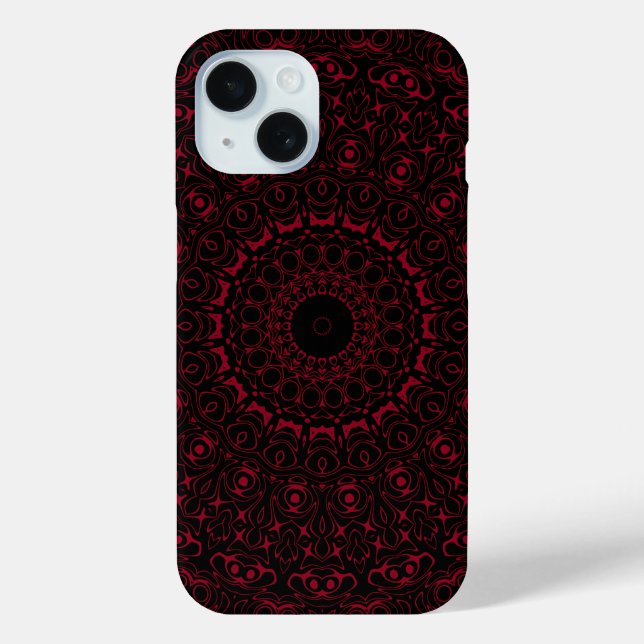 Funda De Case-Mate Para iPhone Mandala roja borgoñona con simetría ornamental (Reverso )