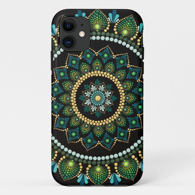 Funda De Case-Mate Para iPhone Mandala verde | Pintado a mano | Geometría sagrada (Reverso)