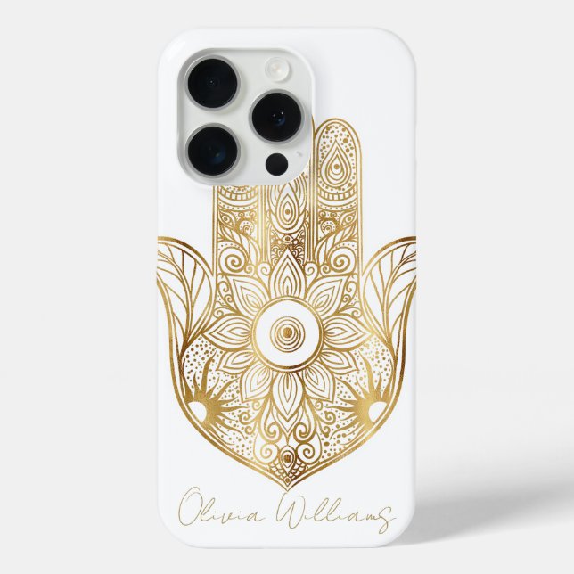 Funda De Case-Mate Para iPhone Mano Hamsa Gold Sunflower (Reverso )