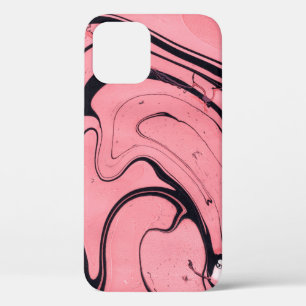 Funda Para iPhone 12 Mano rosa de mármol negro dibujada