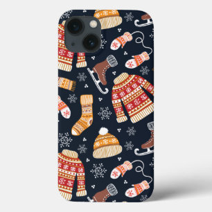 Funda Para iPhone 13 Manoplas de suéter de Navidad Patinaje sobre hielo