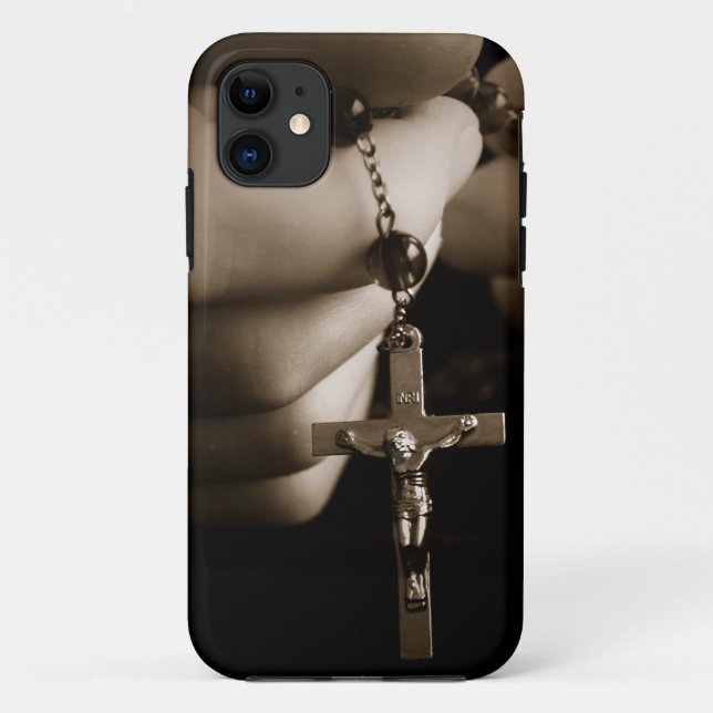 Funda De Case-Mate Para iPhone Manos con el rosario en sepia (Reverso)