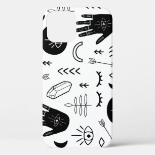 Funda Para iPhone 12 Manos mágicas, luna, patrón étnico.