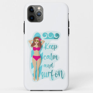 Funda Para iPhone 11 Pro Max Mantén la calma y surfea en tarjeta de chica moren