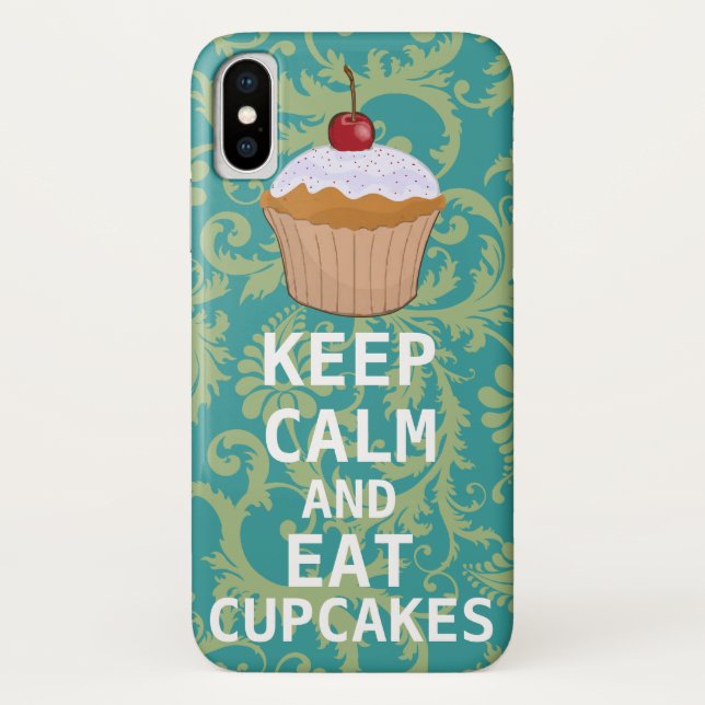 Funda De Case-Mate Para iPhone MANTENER LA CALMA Y COMER Pasteles verde azulados  (Reverso)