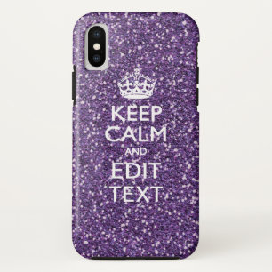 Funda Para iPhone XS Mantener la calma y el texto en púrpura elegante