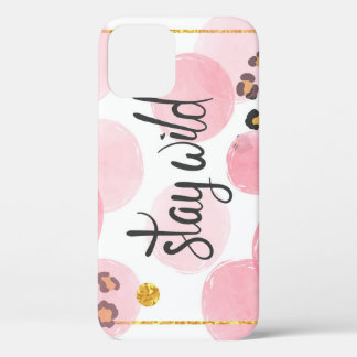 Funda Para iPhone 12 Manténganse silvestres, letra leopardo, círculos r