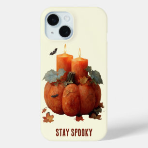 Funda Para iPhone 15 Mantente temerosa calabaza con velas