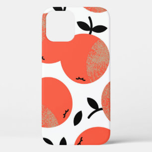 Funda Para iPhone 12 Manzanas rojas: Patrón texturizado dorado.