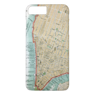 Funda Para iPhone 8 Plus/7 Plus Mapa antiguo del Lower Manhattan y del Central