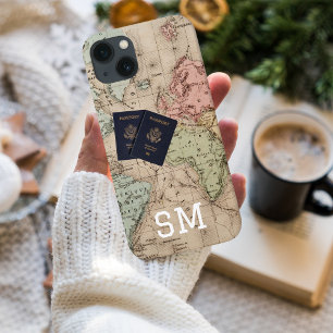 Funda Para iPhone 13 Mapa Antiguo Vintage y Vacaciones de Pasaporte