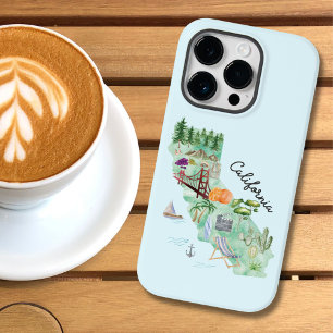 Funda Para iPhone 14 Pro De Case-Mate Mapa de arte del estado de California en acuarela