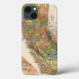 Funda Para iPhone 13 Mapa de California que muestra los municipios y