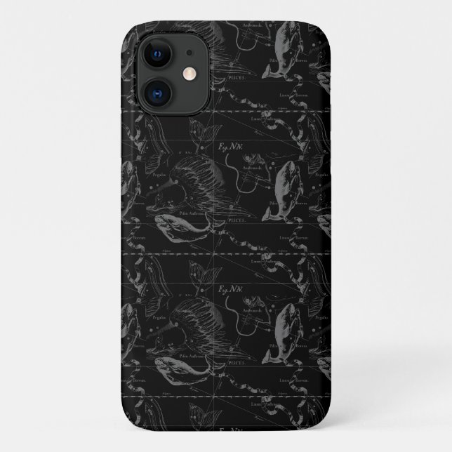 Funda De Case-Mate Para iPhone Mapa de Constelación Piscis Hevelius 1690 en negro (Reverso)