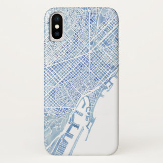 Funda Para iPhone X Mapa de la acuarela de Barcelona