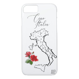 Funda Para iPhone 8/7 *~* Mapa de la rosa roja verde hoja Italia Ciao It