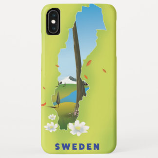 Funda Para iPhone XS Max Mapa de Suecia ilustrado afiche de viajes.