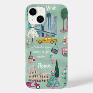 Funda Para iPhone 14 De Case-Mate Mapa de viaje Nueva York Roma   Funda para Iphone 