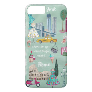 8 Plus/7 Plus Mapa de viaje Nueva York Roma   Funda para Iphone 