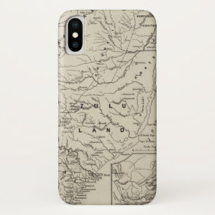 Funda Para iPhone X Mapa de Zululand con las fronteras colindantes
