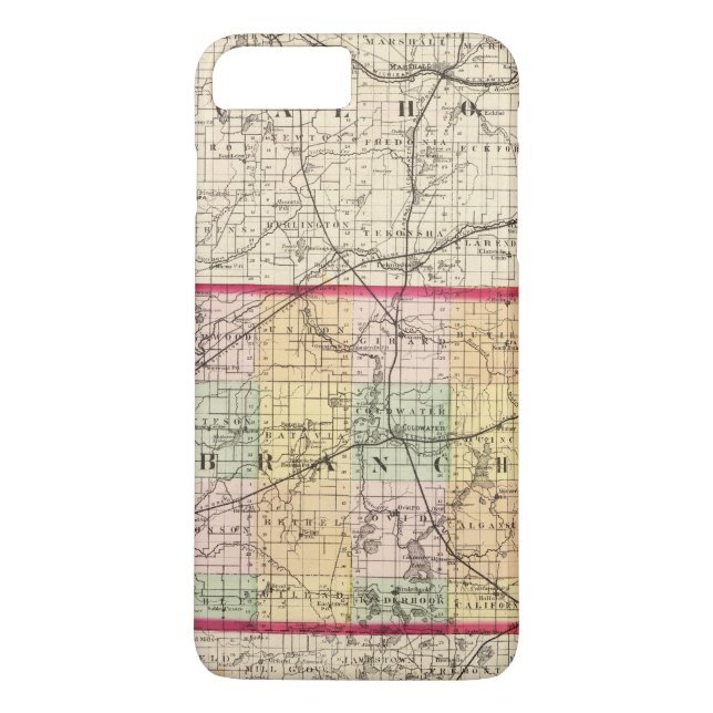 Funda De Case-Mate Para iPhone Mapa del condado de Branch, Michigan (Reverso)