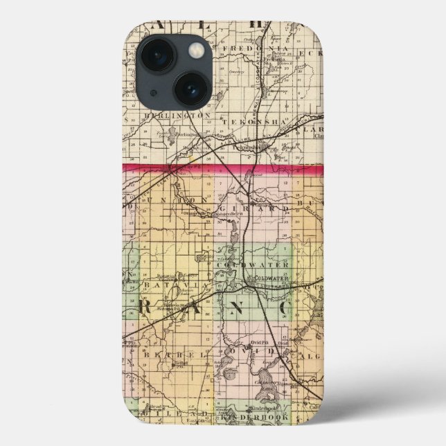 Funda De Case-Mate Para iPhone Mapa del condado de Branch, Michigan (Reverso)