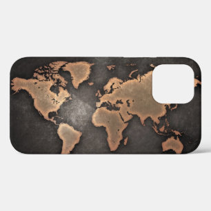Funda Para iPhone 12 Mapa del mundo cuero geográfico marrón